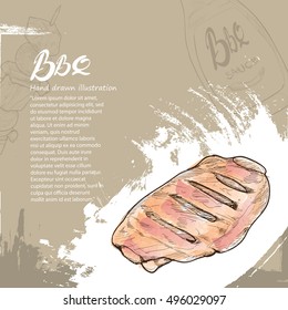 hand drawn chicken grill with barbecue and grill concept. barbecue and grill background design