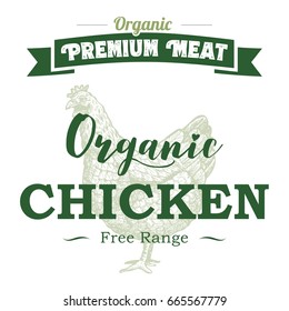 Hand drawn chicken label with text organic chicken, vector