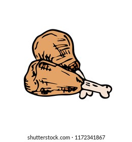 Hand drawn chicken legs doodle. Color sketch food and drink, icon. Decoration element. Isolated on white background. Vector illustration.