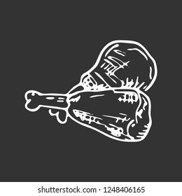 Hand drawn chicken legs doodle. Sketch food and drink, icon. Decoration element. Isolated on black background. Vector illustration.