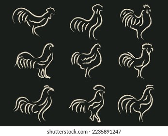 hand drawn chicken rooster painting clipart icon illustration .rooster painting logo