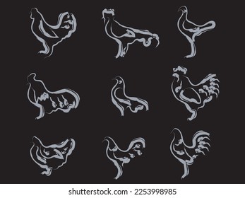 hand drawn chicken rooster painting clipart icon illustration .rooster painting logo calligraphic style