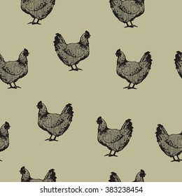 Hand Drawn Chicken Seamless Pattern Vintage Stock Vector (Royalty Free ...