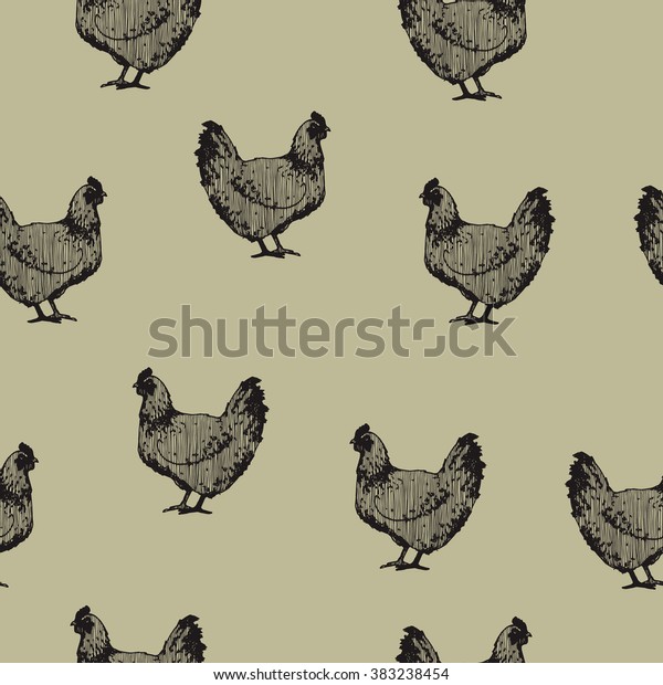 Hand Drawn Chicken Seamless Pattern Vintage Stock Vector (Royalty Free ...