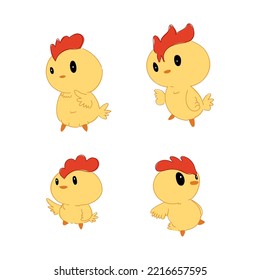 Dibujo manual de conjunto de pollo dibujado en forma de dibujo de icono de mascota de granja de animales ilustración de vector de animales.