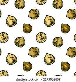 Hand drawn chickpeas beans seamless pattern. Colorful botany vector illustration in sketch style
