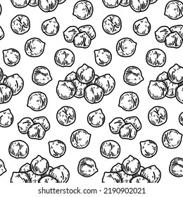Hand drawn chickpeas seamless pattern. Vector illustration in sketch style