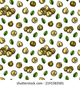 Hand drawn chickpeas seamless pattern. Vector illustration in colored sketch style