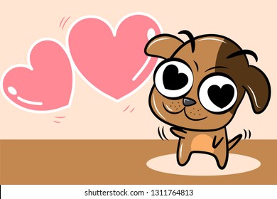 Hand drawn Chihuahua dog with two heart