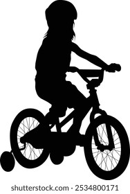 Hand drawn child riding a bike silhouette illustration