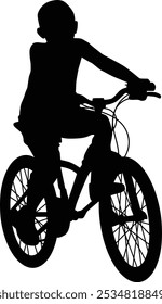 Hand drawn child riding a bike silhouette illustration