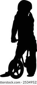 Hand drawn child riding a bike silhouette illustration