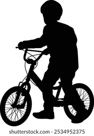 Hand drawn child riding a bike silhouette illustration