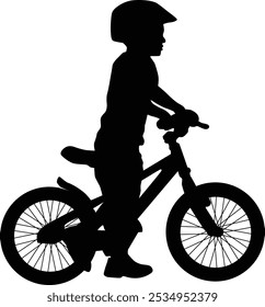 Hand drawn child riding a bike silhouette illustration