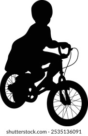 Hand drawn child riding a bike silhouette illustration