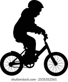 Hand drawn child riding a bike silhouette illustration