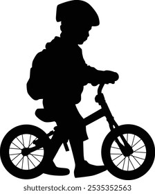 Hand drawn child riding a bike silhouette illustration