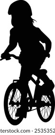 Hand drawn child riding a bike silhouette illustration