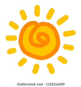 Hand drawn child style sun icon illustration