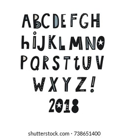 hand drawn childish alphabet in scandinavian style.