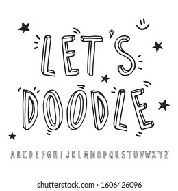 Hand drawn childish alphabet. Vector doodle font. Fun letters for your design