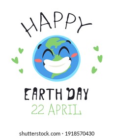 Hand Drawn Childish Illustration Our Home. Vector Drawing Smiling Planet. Cartoon Solar System object. World Earth Day Card