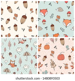 Hand drawn childish patterns collection with autumnal design