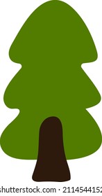 Hand drawn childish spruce tree in flat doodle style for creating forest background for children's book. Color fir-tree picture for simple kids design. Fir clipart in themes nature, reserve, childhood