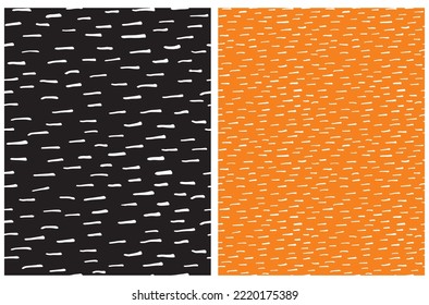 Hand Drawn Childish Style Seamless Vector Pattern Set. White Vertical Stripes on a Black and Orange Background. Cute Simple Geometric Repeatable Design ideal for Fabric.