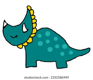 Hand drawn childish triceratops dinosaur. Perfect for tee, sticker, poster. Isolated vector illustration for decor and design.
