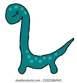 Hand drawn childlike diplodocus dinosaur. Perfect for tee, sticker, poster. Isolated vector illustration for decor and design.
