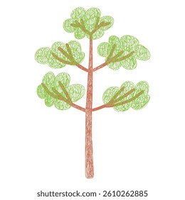 Hand Drawn Childlike Tree on a white isolated background. Hand-drawn doodle sketch, children s cute vector background. Children draw with a pencil in the style of lines tree, a doodle drawing.
