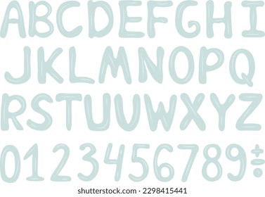 Hand drawn Children  alphabet poster in blue color, ABC Poster, Kids Educational illustration with font, Nursery Wall art, Letters Print, School Nursery Font and numbers clipart