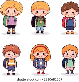 Ilustración de vectores de dibujos planos de dibujos a mano para niños de vuelta a la escuela