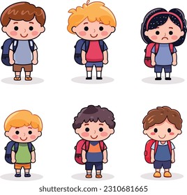 Ilustración de vectores de dibujos planos de dibujos a mano para niños de vuelta a la escuela