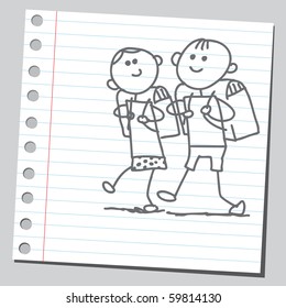 hand drawn children go to school