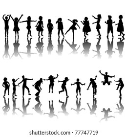 Hand drawn children silhouettes playing