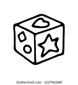 Hand drawn children toy cube doodle. Sketch children's toy icon. Decoration element. Isolated on white background. Vector illustration.