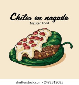 Hand Drawn Chiles en nogada Mexican Food Vector Illustration