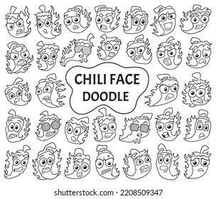 Hand Drawn Chili Doodle With Different Facial Expressions