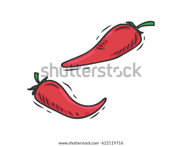 Hand Drawn Chili Isolated On White Stock Vector (Royalty Free) 622119716