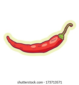 Hand drawn chili pepper cartoon vector.