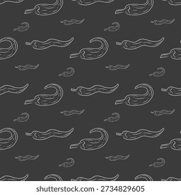 Hand drawn chili pepper seamless pattern, hot chili pattern vintage background