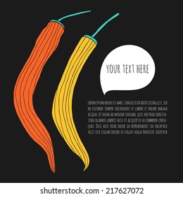 Hand drawn chili peppers. Kitchen vector illustration with place for your text