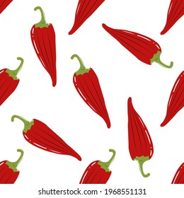 Hand drawn chili peppers on white background.Vector seamless pattern.