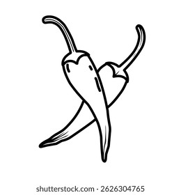 Hand drawn chili peppers vector illustration. Vector illustration of two Fresh chili peppers