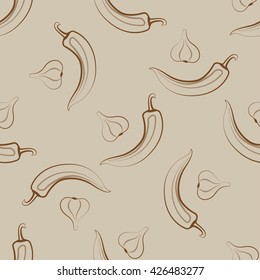 hand drawn chilli and garlic seamless pattern