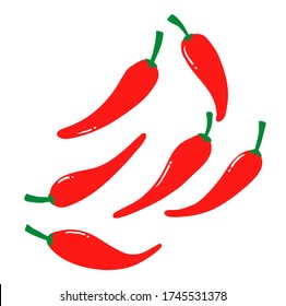 Hand Drawn Chilly Pepper. Hot Red Chili Peppers, Cartoon Mexican Chilli Or Chillies Illustration, Vectors Paprika. Doodle