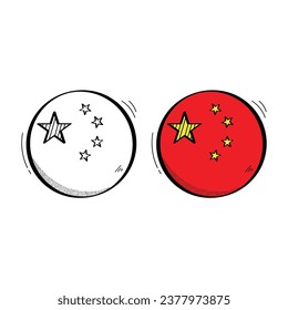 Hand Drawn China Flag Icon Vector Design.