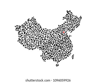 Hand drawn China map with marked capital, polygonal pattern isolated on white